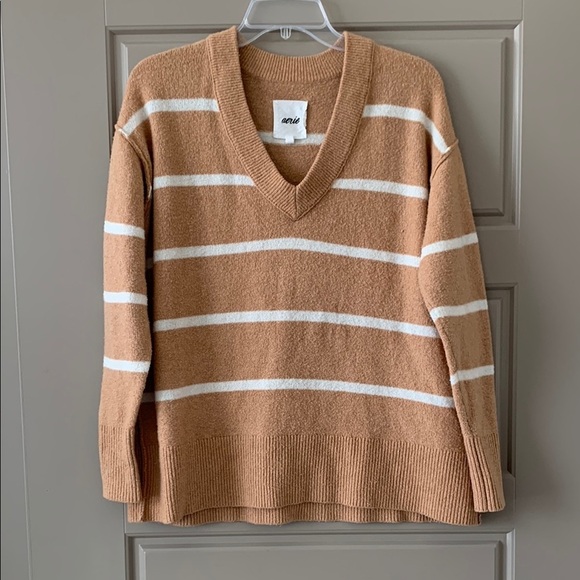 AERIE V NECK STRIPED SWEATER XXS OVERSIZED - Picture 2 of 5